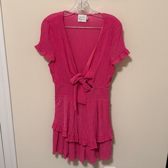 Hello Molly Women’s Berry Pie Mini Tie-Front Dress with Bottom Ruffles / Size L - Picture 3 of 10